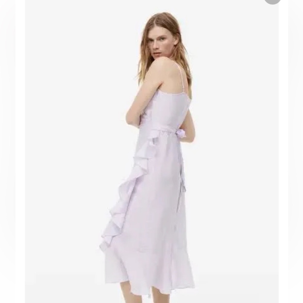 H&M Purple Flounce-trimmed Wrap Dress